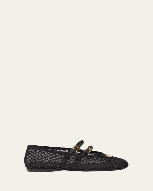 Mesh Double Buckle Ballet Flats